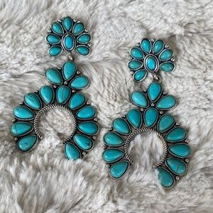 Costume Turquoise Silver Statement Earrings